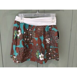 Vintage USA Y2K Deadstock Cotton Fold Mini Skirt Size S Brown Boho Floral Preppy